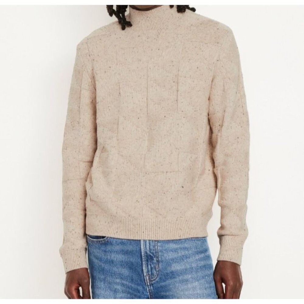 NWT Old Navy Mens Mock-Neck Neps Sweater XL Beige Textured Knit Pullover New